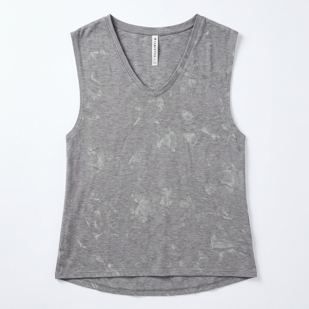 Fabletics Taryn Printed V-Neck Tank Small Grey Heather Silver Floral Athleisure